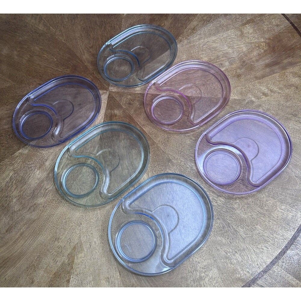 Vintage Tupperware Divided Serving Snack Trays Set of 6 Pastel Clear Plates USA